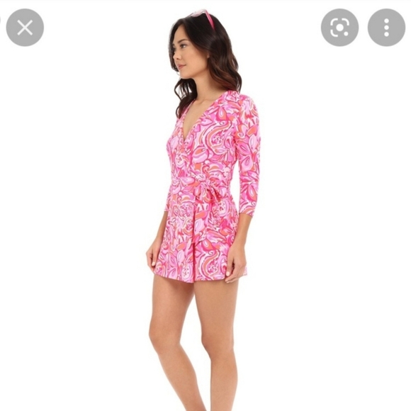 Lilly Pulitzer Karlie Wrap Romper Mango Salsa Pink Orange Size Small - Picture 1 of 8
